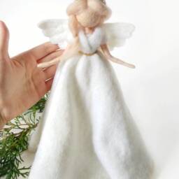 Christmas Angel Tree Topper Needle Felted Ornament Felt Doll Holly First Communion Gift Wool Girl Nursery Decor - thumbnail 2