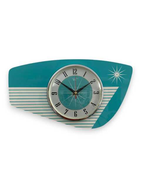 Handmade Aqua Blue Starburst Wall Clock Mid-Century Atomic Style - image 1