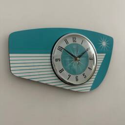 Handmade Aqua Blue Starburst Wall Clock Mid-Century Atomic Style - thumbnail 2