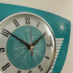 Handmade Aqua Blue Starburst Wall Clock Mid-Century Atomic Style - thumbnail 3