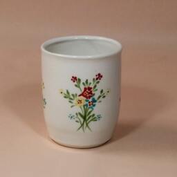 Handmade Ceramic Toothbrush Holder Retro Red Floral Bathroom Decor - thumbnail 3