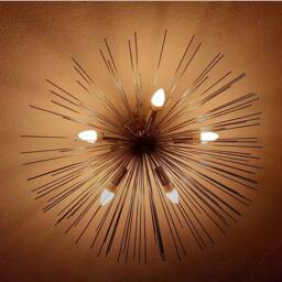 Mid Century Urchin Brass Ceiling Light, 5 Bulb Flush Mount Lamp - thumbnail 3