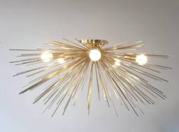 Mid Century Urchin Brass Ceiling Light, 5 Bulb Flush Mount Lamp