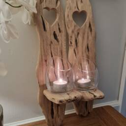 Pair Solid Oak Handmade Rustic Candle Sconces With Heart Cut Out Detail. Candles/Glass Not Included - thumbnail 2