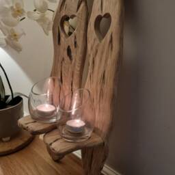 Pair Solid Oak Handmade Rustic Candle Sconces With Heart Cut Out Detail. Candles/Glass Not Included - thumbnail 3