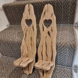 Pair Solid Oak Handmade Rustic Candle Sconces With Heart Cut Out Detail. Candles/Glass Not Included - thumbnail 4