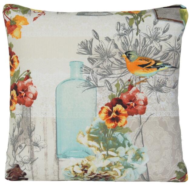 Vintage Cushion Cover Printed Cotton Fabric Viola Birds Glass 16 - image 1