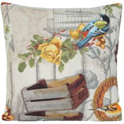 Vintage Cushion Cover Printed Cotton Fabric Viola Birds Glass 16 - thumbnail 2