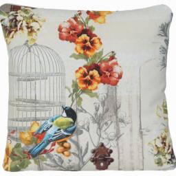 Vintage Cushion Cover Printed Cotton Fabric Viola Birds Glass 16 - thumbnail 3