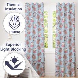 Cute Kawaii Maths Cat Calculator Ruler Blue Seamless Pattern Readymade Eyelet Ring Top Thermal 100% Blackout Curtains - thumbnail 3