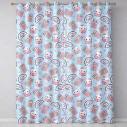 Cute Kawaii Maths Cat Calculator Ruler Blue Seamless Pattern Readymade Eyelet Ring Top Thermal 100% Blackout Curtains - thumbnail 2