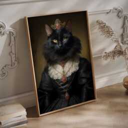 Victorian Black Cat Queen Art Print - Royal Pet Portrait - thumbnail 2