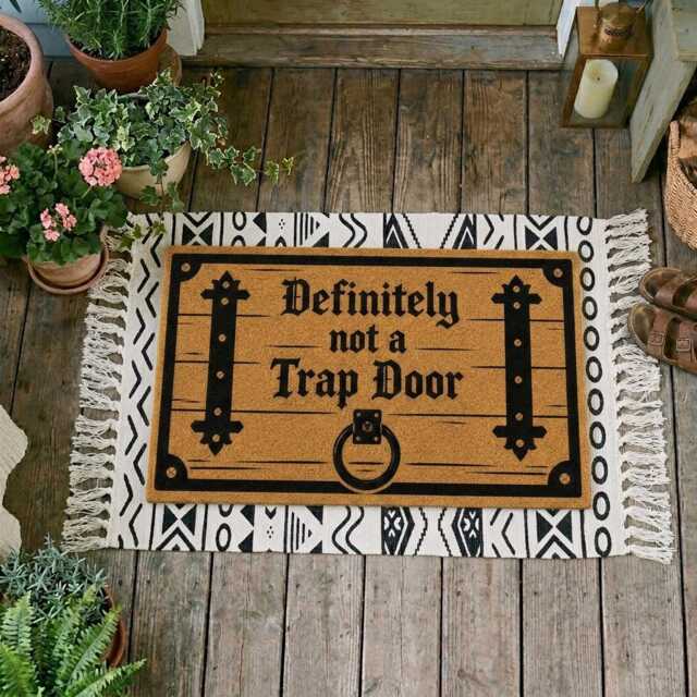 Definitely Not A Trap Door Doormat, Gamer Entrance Decor, Natural Coir Rug