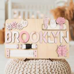 Personalized Baby Name Puzzle, Custom Busy Board, Montessori Wooden Toy, Kids Early Learning Gift For Kids, First Birthday - thumbnail 2