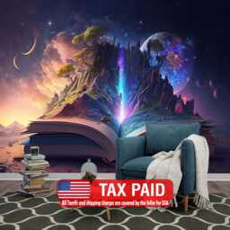 Fantasy World Wallpaper Mural, Colorful Generative Ai Art, Peel & Stick - thumbnail 1