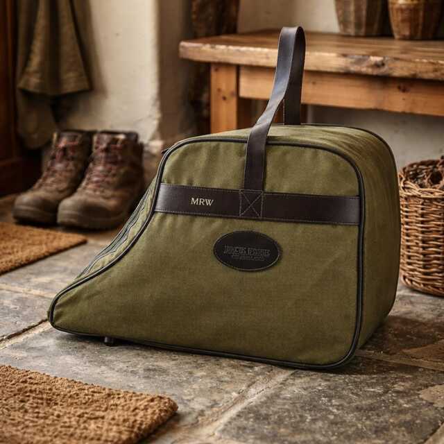 Personalised Canvas Walking Boot Bag - Green Heavy Duty Hiking With Embossed Initials - image 1