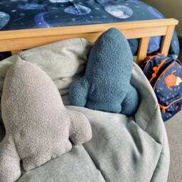 Handmade Boucle Rocket Pillow Space Nursery Decor - thumbnail 4
