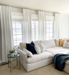 Linen Blend Pleated Curtains White Window Drapes - Pair - thumbnail 1