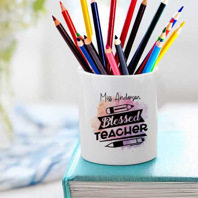 Personalised Blessed Teacher Design Pencil Storage Ceramic Pot - image 1