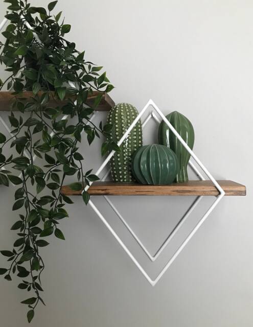 Handmade Diamond Floating Shelf Reclaimed Wood & Steel Wall Decor - image 1