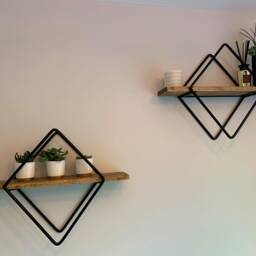 Handmade Diamond Floating Shelf Reclaimed Wood & Steel Wall Decor - thumbnail 3