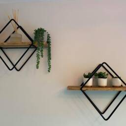 Handmade Diamond Floating Shelf Reclaimed Wood & Steel Wall Decor - thumbnail 2