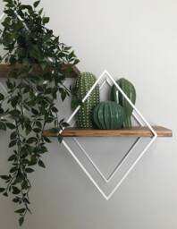 Handmade Diamond Floating Shelf Reclaimed Wood & Steel Wall Decor - thumbnail 1
