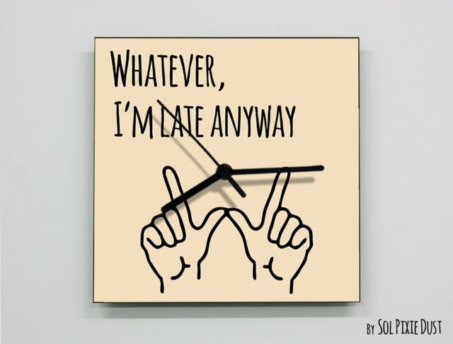 Whatever, I'm Late Anyway Hand Symbol/Square Beige - Wall Clock - image 1