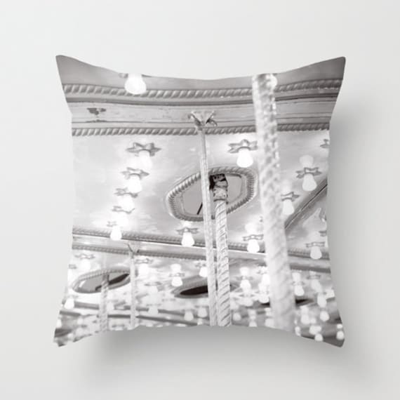 Carnival Pillow - Fair Dreamy Cushion Carousel Lights Black & White 16x16 18x18 20x20 Cover - image 1