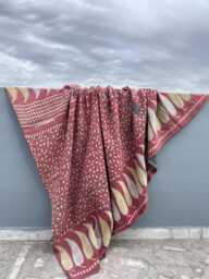 Traditional Cotton Kantha Quilt Patchwork Block Print Reversible Bedspread - thumbnail 1