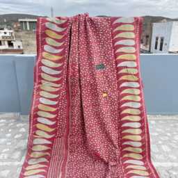 Traditional Cotton Kantha Quilt Patchwork Block Print Reversible Bedspread - thumbnail 2