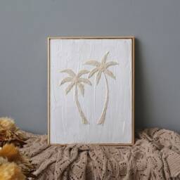 Handmade Textured Wall Art For Nursery, Palm Tree On The Art, Custom Colors & Dimensions - thumbnail 2