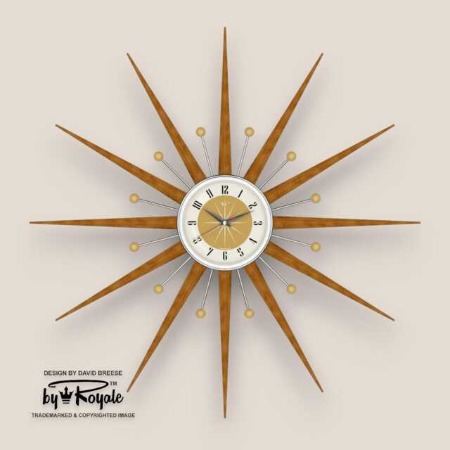 Teak Starburst Clock Mid Century Modern Wall Decor, 30 - image 1