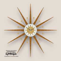 Teak Starburst Clock Mid Century Modern Wall Decor, 30 - thumbnail 1