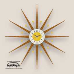 Teak Starburst Clock Mid Century Modern Wall Decor, 30 - thumbnail 4