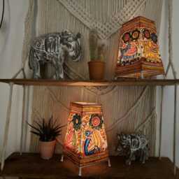 Hand-Painted Peacock Leather Lampshade Boho Tribal Home Decor - thumbnail 3