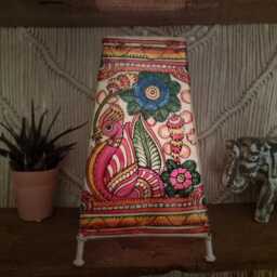 Hand-Painted Peacock Leather Lampshade Boho Tribal Home Decor - thumbnail 2