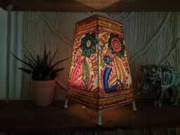 Hand-Painted Peacock Leather Lampshade Boho Tribal Home Decor