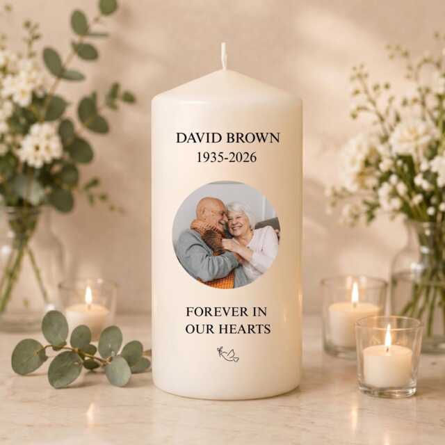 Personalised Memorial Candle - Forget Me Not Remembrance Custom Photo in Memory Bereavement Gift Funeral Keepsake - image 1