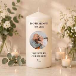 Personalised Memorial Candle - Forget Me Not Remembrance Custom Photo in Memory Bereavement Gift Funeral Keepsake