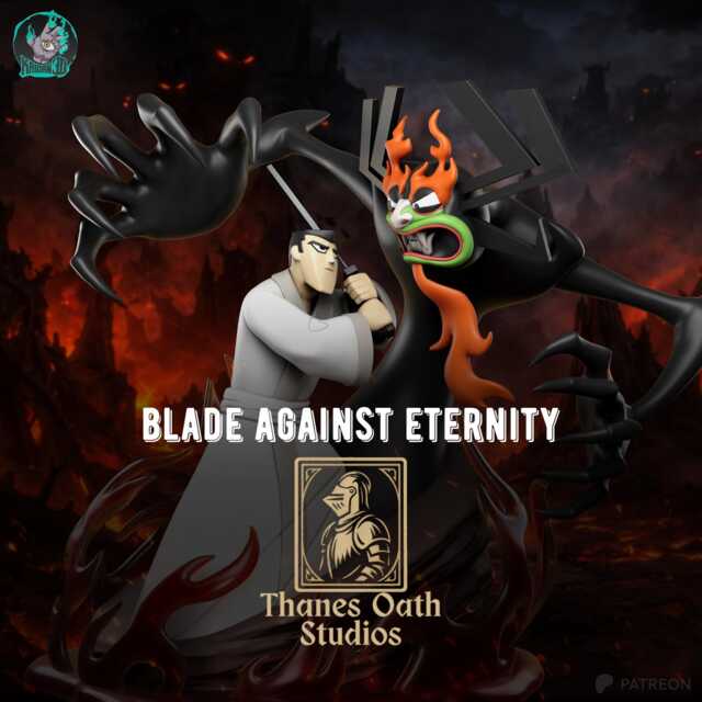 Blade Against Eternity - Samurai Battle Diorama Hero Vs Demon Jack Aku Resin Figure 16K - image 1