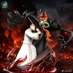 Blade Against Eternity - Samurai Battle Diorama Hero Vs Demon Jack Aku Resin Figure 16K - thumbnail 2