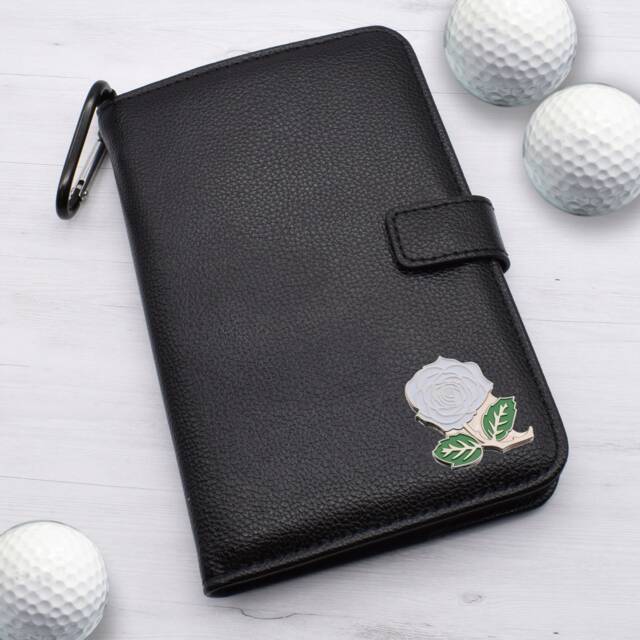 White Rose Design - Personalised Leatherette Golf Organiser Complete With Divot Repairer, Marker, Tees, Scorecard & Pencils - image 1