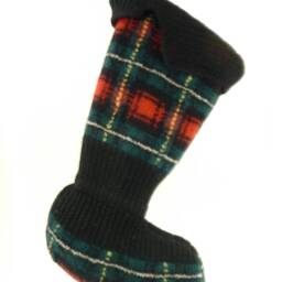 Christmas Stocking Wool Felt Plaid Red Green Black Yellow Cambridge Dry Goods Sweater Ooak Leather Buttons Recycled Repurposed Upcycled 947 - thumbnail 3