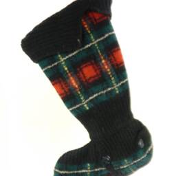 Christmas Stocking Wool Felt Plaid Red Green Black Yellow Cambridge Dry Goods Sweater Ooak Leather Buttons Recycled Repurposed Upcycled 947 - thumbnail 2