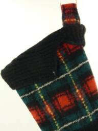 Christmas Stocking Wool Felt Plaid Red Green Black Yellow Cambridge Dry Goods Sweater Ooak Leather Buttons Recycled Repurposed Upcycled 947