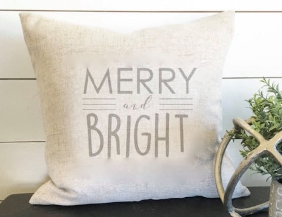 Merry & Bright Christmas Pillow Cover, Decor, Home Decor, Gift, Holiday Decor - image 1