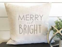 Merry & Bright Christmas Pillow Cover, Decor, Home Decor, Gift, Holiday Decor - thumbnail 1
