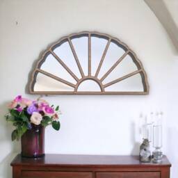 Art Deco Wooden Fan Mirror Oak, Walnut, Cherry Veneer - thumbnail 2