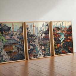 Set Of 3 Shanghai City Posters, Travel Prints, Wall Art, Decor Set, Cityscape Prints - thumbnail 2